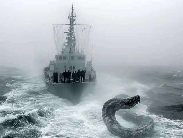 Морской змей рядом с кораблем