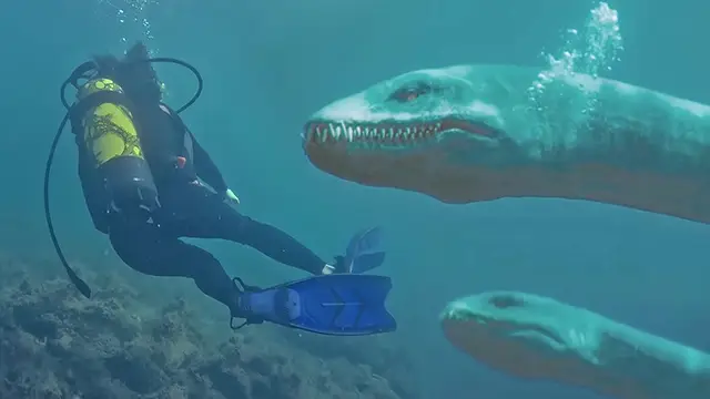 Встреча дайвера с морским змеем